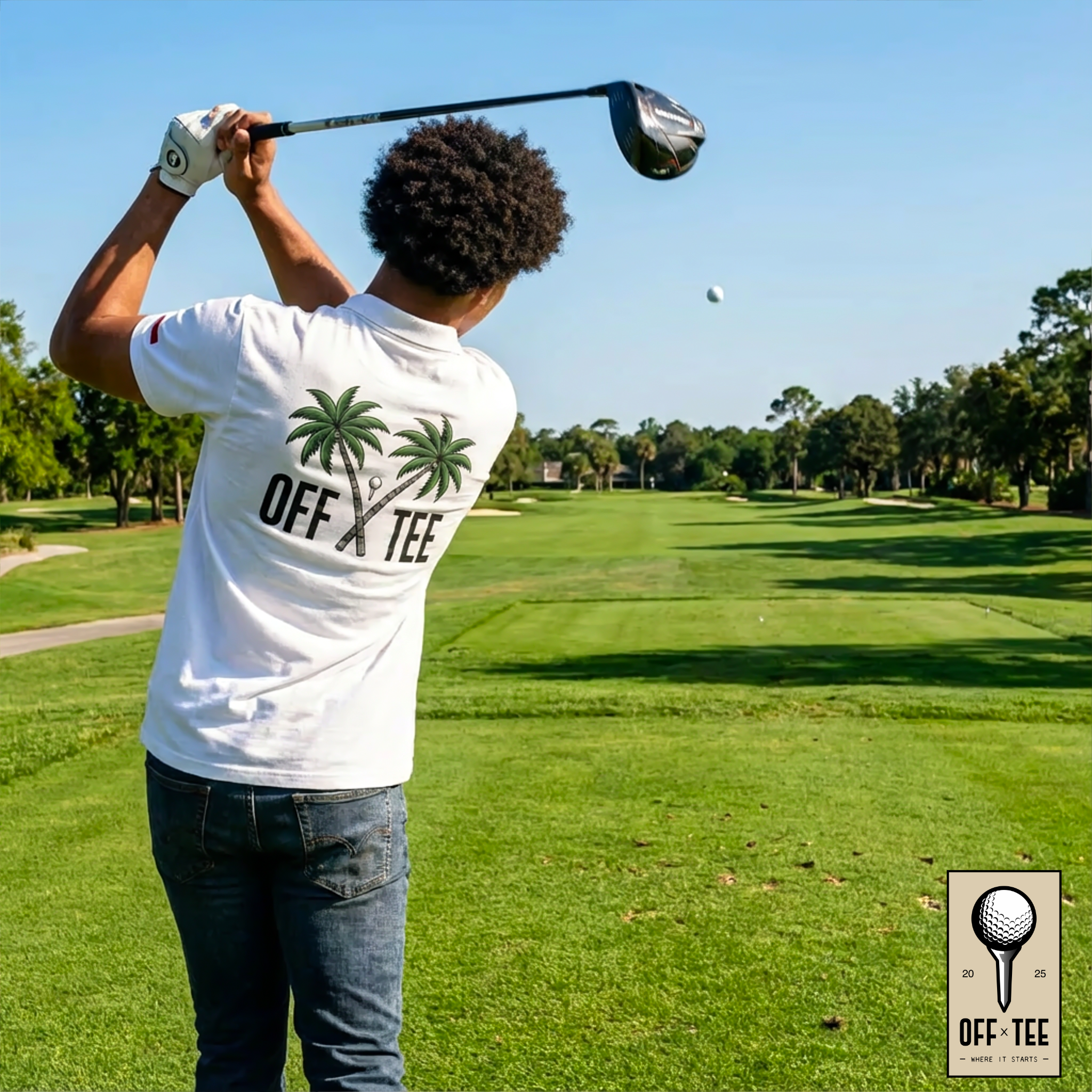 OFFxTEE purple logo palm trees Premium pique polo shirt